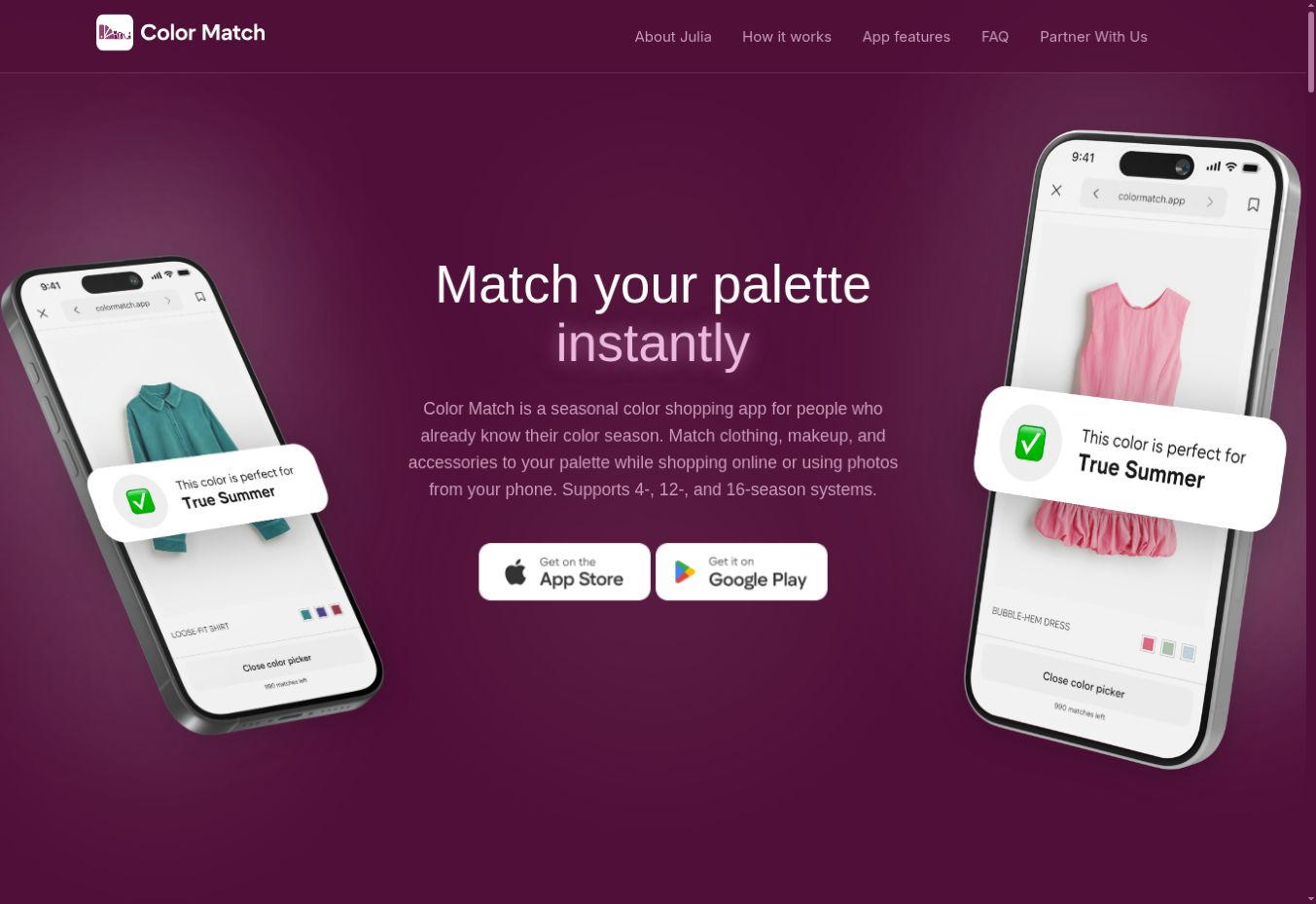Color Match seasonal color shopping app website